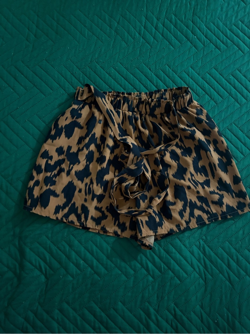 Women’s Tan and Black Leopard Print Tie-Waist Shorts